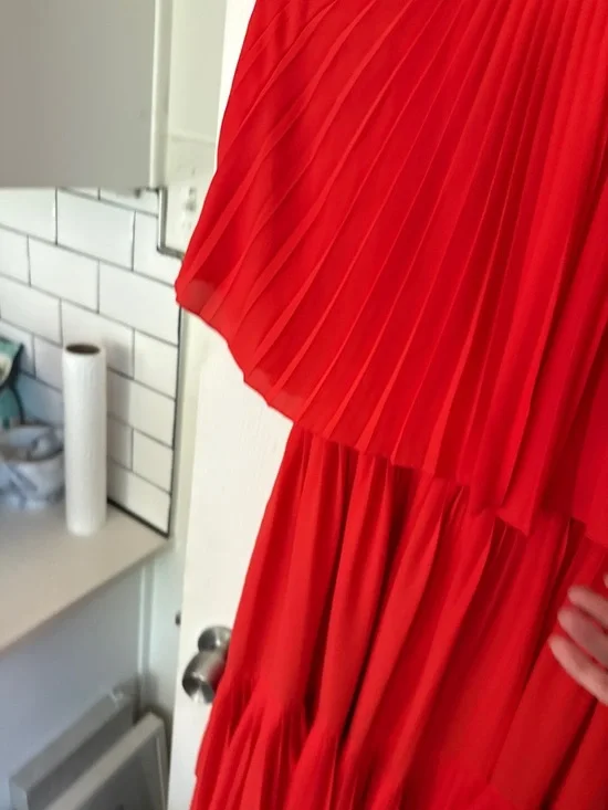 Kate Spade Red Pleated Cape Sleeve Midi Dress - Picture 8 of 11